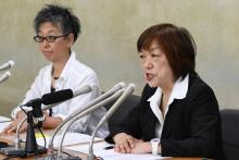 La journaliste japonaise Yoshiko Hayashi lors d'une conférence de presse à Tokyo pour lancer une association contre le sexisme, le 15 mai 2018