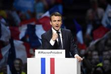 Emmanuel Macron en meeting à Bercy à Paris durant sa campagne, le 17 avril 2017