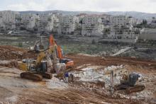 Construction de colonies israéliennes en Cisjordanie occupée à Beitar Illit le 14 février 2018. Les colonies israéliennes dans les territoires palestiniens occupés sont considérées comme illégales au 