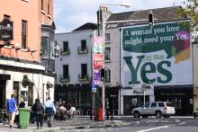 Appel à voter "oui" au référendum sur l'avortement en Irlande, à Dublin le 13 mai 2018