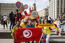 Des supporters de Tunisie et de Colombie dans les rues de Moscou avant le coup d'envoi du Mondial-2018 en Russie