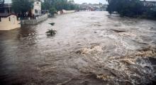 Photo transmise par l'Agence cubaine d'information (ACN) qui montre un fleuve en crue à cause de la tempête Alberto le 28 mai 2018