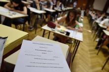 High school students take the philosophy exam, the first test session of the 2017 baccalaureate (high school graduation exam) on June 15, 2017 at the Fustel de Coulanges high school in Strasbourg, eas