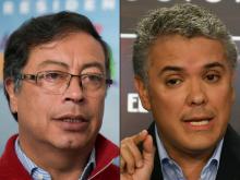 Combo représentant les deux candidats au deuxième tour de la présidentielle en Colombie, qui aura lieu le 17 juin 2018 : Gustavo Petro (gauche) et Ivan Duque (droite)