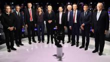 Les candidats de G à D: Nathalie Arthaud, Francois Asselineau, Jacques Cheminade, Nicolas Dupont-Aig