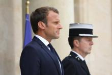 Le président Emmanuel Macron sur le perron de l'Elysée, le 5 juin 2018 à Paris
