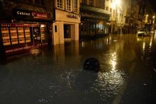 Une rue de Morlaix (Finistère) inondée, le 4 juin 2018