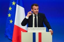 Le président Emmanuel Macron prononçant un discours devant le 42e congrès de la Mutualité française, à Montpellier le 13 juin 2018.