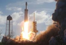 La fusée Falcon Heavy au décollage en Floride le 6 février 2018