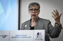 La cheffe de l'IGPN, Marie-France Monéger-Guyomarc'h lors d'une conférence de presse consacrée au bilan 2017 de "la police des polices", le 26 juin 2018 à Paris