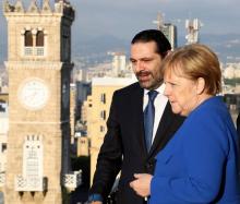 Le Premier ministre libanais Saad Hariri et la chancelière allemande Angela Merkel, à Beyrouth, le 21 juin 2018