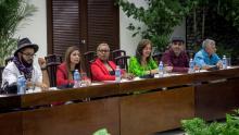 Les membres de la délégation de l'ELN qui négogient à Cuba un accord de paix avec le gouvernement colombien, à La Havane le 10 mai 2018