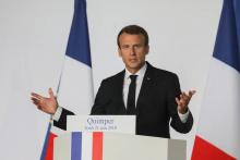 Le président Emmanuel Macron prononce un discours à Quimper le 21 juin 2018