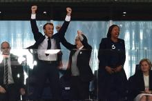 L'explosion de joie du président français Emmanuel Macron, de celui de la FFF Noël Le Graët et de la ministre de Sports Laura Flessel, après la victoire des Bleus en finale du Mondial, le 10 juillet 2