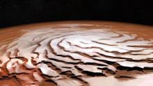 Vue du pôle nord de Mars prise par la sonde européenne Mars Express.