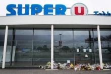 Le Super U de Trèbes le 6 avril 2018, où trois personnes ont été tuées le 23 mars par le jihadiste Radouane Lakdim
