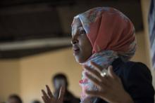 Ilhan Omar, élue démocrate d'origine somali-américaine, le 8 novembre 2016 à Minneapolis, dans le Minnesota