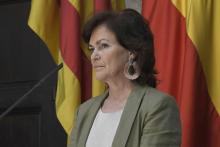 La vice-Première ministre espagnole lors d'une conférence de presse à Valence le 14 juin 2018