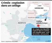 Carte localisant Kertch en Crimée où au moins 10 personnes ont été tuées et 70 autre blessées dans une explosion d'un collège technique