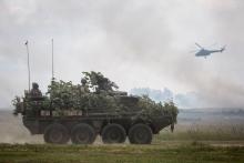 Des troupes de l'Otan participent à l'exercice Saber Streke, le 16 juin 2017 à Orzysz, en Pologne