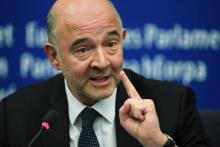 Le commissaire européen Pierre Moscovici, lors d'une conférence de presse au Parlement européen, le 23 octobre 2018 à Strasbourg