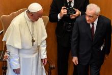Le pape François et le réalisateur américain Martin Scorsese à Rome le 23 octobre 2018