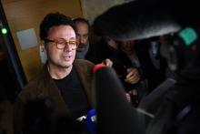 Gildo Pallanca, le fils d'Hélène Pastor, s'adresse à la presse après le procès pour assassinat du gendre de la milliardiaire monégasque, le 17 octobre 2018, à Aix-en-Provende