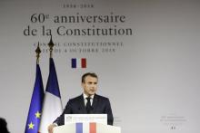 Emmanuel Macron donne un discours devant le Conseil constitutionnel à Paris, le 04 octobre 2018