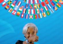 Christine Lagarde, directrice générale du FMI, lors de la cérémonie de clôture des réunions annuelles du FMI et de la Banque mondiale le 14 octobre 2018 à Nusa Dua, sur l'île indonésienne de Bali