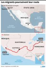 Des migrants honduriens franchissent le fleuve Suchiate, à la frontière entre le Guatemala et le Mexique pour éviter les contrôles