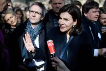 La maire de Paris Anne Hidalgo lors d'une manifestation en faveur de la piétonnisation des voies sur berges, le 10 mars 2018