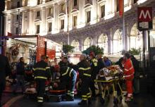 Intervention secours en Italie après l'accident de l'escalator fou à Rome le 23 octobre 2018.