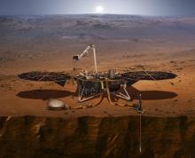 Cette illustration diffusée le 27 avril 2018 par la Nasa représente la sonde InSight, lancée le 5 mai vers Mars