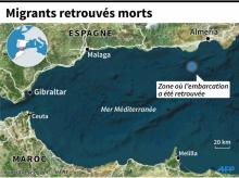 Localisation de la zone au sud de l'Espagne où une embarcation avec plusieurs migrants décédés à bord a été retrouvée jeudi