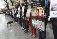 Manifestation végane contre l'élevage à proximité du Salon de l'agriculture, le 4 mars 2016 à Paris