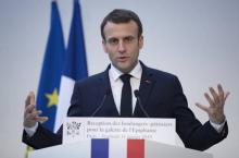 Le président Emmanuel Macron s'exprime lors de la cérémonie de la galette des rois à l'Elysée, le 11 janvier 2019
