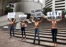 Photo transmise par le groupe Secret Sisterhood le 10 janvier 2019 montrant une manifestation de membres du groupe, seins nus, à Sydney le même jour en soutien à la Saoudienne Rahaf Mohammed al-Qunun