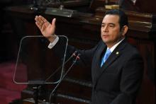 Le président guatémaltèque Jimmy Morales présente le rapport annuel d'activité de son gouvernement devant le Congrès, le 14 janvier 2019 à Guatemala