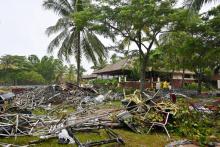 Les dégâts causés par le tsunami qui a ravagé le 22 décembre 2018 Tanjung Lesung, sur la côte ouest de l'île de Java, en Indonésie, photographés le 26 décembre 2018