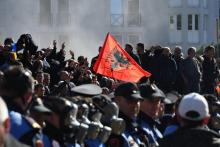 Manifestation devant le siège du gouvernement, le 16 février 2019 à Tirana, en Albanie
