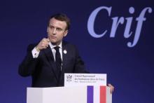 Le président Emmanuel Macron fait son discours devant le Conseil représentatif des institutions juives de France, le 20 février 2019 à Paris