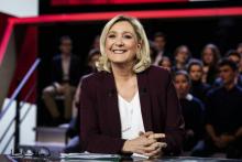 Marine Le Pen sur le plateau de "L'Emission politique" sur France 2, à Saint-Cloud (Hauts-de-Seine), le 14 mars 2019