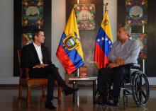 Le chef de l'opposition au Venezuela Juan Guaido Juan Guaido lors de sa rencontre avec le président équatorien Lenin Moreno, à Salinas, Equateur, le 2 mars 2019