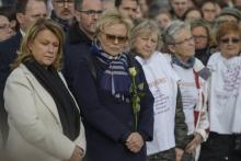 L'humoriste Muriel Robin participe, le 9 mars 2019 à Vaire-sur-Marne, à la marche blanche en mémoire de Julie Douib, la 30e victime de féminicide en 2019 en France