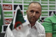 Le sélectionneur algérien Djamel Belmadi lors d'une conférence de presse à Sidi Moussa, au sud d'Alger, le 18 août 2018