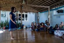 Répétition de la pièce de théâtre "Les monologues du vagin", le 3 mars 2019 à Rangoun