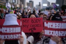 Manifestation contre l'interdition de l'avortement à Séoul le 7 juillet 2018