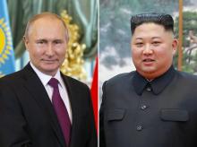 Le président russe Vladimir Poutine, ici le 3 avril 2019 à Moscou, et le dirigeant nord-coréen Kim Jong Un photographié le 7 octobre 2018