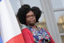 Sibeth Ndiaye lors de la cérémonie de passation de pouvoirs, le 1er avril 2019 à l'Elysée