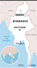 Carte de Birmanie localisant le glissement de terrain dans une mine de jade dans le nord où 2 personnes sont mortes et une cinquantaine portées disparues
